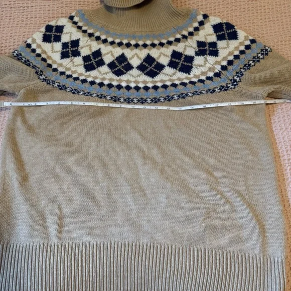 Tommy Hilfiger Fair Isle Argyle Turtleneck Sweater – Tan Blue Cream L - Picture 8 of 9